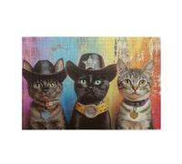 Cafemira Jigsaw Puzzle Wooden 1000 Pcs For Adult,Sheriff Cats With Cowboy Hat On Colorful Background,Relax And Enjoy The Fun Of Solving,Exercise Hands On Skills And Thinking,Stunning Artwork