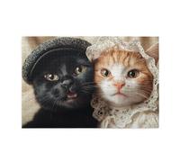 Cafemira Jigsaw Puzzle Wooden 1000 Pcs,The Black Cat Wearing A Gentleman'S Hat And The Cat Lady,Creative Activity Hobbies For Adults,Exercise Hands On Skills & Thinking,Brain Challenge,