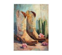 Cafemira Jigsaw Puzzle Wooden 500 pcs,close-up of a cowboy’s worn boots resting beside a cactus,Adult puzzles game,Relieve Stress and Enjoy the Fun of Solving,Every Piece is Unique