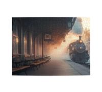 Cafemira Jigsaw Puzzle Wooden 500 Pcs For Adult,An Antique Train Station In Early Morning Fog,Relax And Enjoy The Fun Of Solving,Hands On Assembly Of Your Home Decor Wall Art,Stunning Artwork