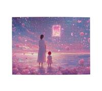 Cafemira Jigsaw Puzzle Wooden 500 Pcs For Adult,Charming Beach Scene With Mother & Daughter Facing Ocean Waves,Relax And Enjoy The Fun Of Solving,Exploratory Hobbies And Challenges