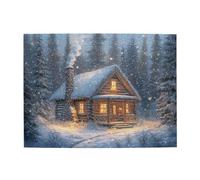 Cafemira Jigsaw Puzzle Wooden 500 Pcs For Adult,Cozy Cabin In Snowy Landscape Winter Scene,Relax And Enjoy The Fun Of Solving,Exploratory Hobbies And Challenges,Stunning Artwork