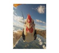 Cafemira Jigsaw Puzzle Wooden 500 Pcs for Adult,Rooster Wearing Parachute,Whimsical Adventure,Every Piece is Unique,Relax and Enjoy the Fun of Solving,Exploratory hobbies& challenges