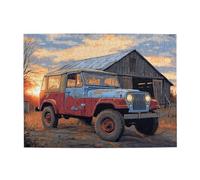 Cafemira Jigsaw Puzzle Wooden 500 Pcs For Adult,Rustic Countryside With Vintage Car At Sunset,Golden Hour Charm,Relax And Enjoy The Fun Of Solving,Exploratory Hobbies And Challenges