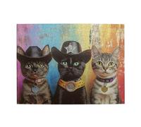 Cafemira Jigsaw Puzzle Wooden 500 Pcs For Adult,Sheriff Cats With Cowboy Hat On Colorful Background,Relax And Enjoy The Fun Of Solving,Exercise Hands On Skills And Thinking,Stunning Artwork
