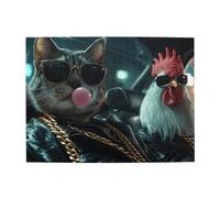 Cafemira Jigsaw Puzzle Wooden 500 Pcs For Adult,Surrealist Anthropomorphism Of Animals, Mr. Cat And Rooster,Relax And Enjoy The Fun Of Solving,Hands On Assembly Of Your Home Decor Wall Art