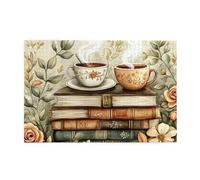 Cafemira jigsaw Puzzles for Adults 1000 Pieces,vintage-style books,steaming teacups,Wooden Puzzle,Relieve Stress and Enjoy the Fun of Solving,Exercise your hands on skills,Every Piece is Unique