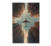 Cafemira Modern Art Jigsaw Puzzle 1000 Pcs,Plane Flying Between Tall Buildings,Impossible Hard Difficult Challenging Wooden Puzzles For Adults,Stress Relieving Pleasure,Enjoy The Process