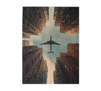 Cafemira Modern art Jigsaw Puzzle 500 Pcs,plane flying between tall buildings,Impossible Hard Difficult Challenging Wooden Puzzles for Adults,Stress relieving pleasure,enjoy the process