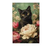 Cafemira Mysterious Black Cat Among Flowers,Jigsaw Puzzle 1000 Pcs,Adults Wooden Puzzles,Exercise Hands-On Ability And Thinking Patience,Relax And Enjoy The Fun Of Solving,Every Piece Is Unique