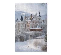 Cafemira Neuschwanstein Castle in the snow,1000 Pieces Wooden Jigsaw Puzzle for Adults,Exercise your hands on skills,Brainstorming for Stress Relief,Hands on assembly of your home decor wall art
