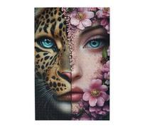 Cafemira One With A Leopard Face,The Other With A Woman'S Face,1000 Pieces Wooden Jigsaw Puzzle For Adults,Relieve Stress& Enjoy The Fun Of Solving,Ideal For Relaxation And Family Fun