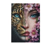 Cafemira One with a leopard face,the other with a woman's face,500 Pieces Wooden jigsaw Puzzle for Adults,Relieve Stress& Enjoy the Fun of Solving,Ideal for Relaxation and Family Fun