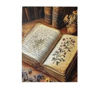 Cafemira open ancient tome& dried herbs and flowers,Retro Jigsaw Puzzle 500 pcs,Adults Wooden puzzles,Relieve stress and enjoy the fun of solving,Exercise your hands on skills,Relax Yourself