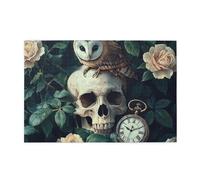 Cafemira Owl Perched On A Human Skull,Wooden Jigsaw Puzzle 1000 Pcs For Adults,Relieve Stress And Enjoy The Fun Of Solving,Hands On Assembly Of Your Home Decor Wall Art,Gift For Animal Lover