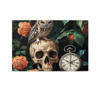 Cafemira Owl Perched On A Human Skull,Wooden Jigsaw Puzzle For Adults 1000 Piece,Every Piece Is Unique,Exercise Your Hands On Skills,Relieve Stress And Enjoy The Fun Of Solving,Stunning Artwork
