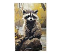 Cafemira Painted Oil Wooden Adult Jigsaw Puzzle 1000 Pcs,Cute Raccoon Sitting By The River,Exercise Your Hands On Skills,Relax And Enjoy The Fun Of Solving,Complete With Family Friends