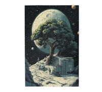 Cafemira Planting Trees on The Moon,Wooden Jigsaw Puzzle 1000 Piece,Whimsical design,Creative Activity Hobbies for Adults,Stress relieving pleasure,Great for Relaxation and Display