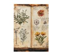 Cafemira Retro Jigsaw Puzzle 500 pcs,open ancient tome with dried herbs and flowers,Adults Wooden puzzles,Use your imagination to the fullest,Exploratory hobbies and challenges