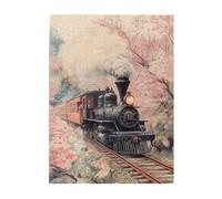 Cafemira Retro Train Passing Flower Field,Wooden Jigsaw Puzzle 500 pcs for Adults,Relieve Stress and Enjoy the Fun of Solving,Hands on assembly of your home decor wall art,Relax Yourself