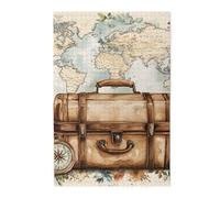 Cafemira Retro Wooden Jigsaw Puzzle 1000 pcs,for Adults,old-fashioned suitcases& antique maps,Relax and Enjoy the Fun of Solving,Exercise your hands on skills,pleasure both body and mind