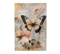 Cafemira Retro Wooden Jigsaw Puzzle 1000 Piece for Adult,Butterflies and plants on vintage paper,Pieces Fit Together Perfectly,Exercise Hands on Skills and Thinking,challenge to yourself