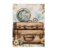 Cafemira Retro Wooden Jigsaw Puzzle 500 pcs,for Adults,old-fashioned suitcases&globes,Relax and Enjoy the Fun of Solving,Exercise your hands on skills,pleasure both body and mind