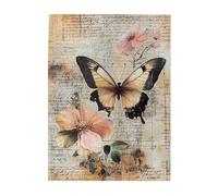Cafemira Retro Wooden Jigsaw Puzzle 500 Piece for Adult,Butterflies and plants on vintage paper,Pieces Fit Together Perfectly,Exercise Hands on Skills and Thinking,challenge to yourself