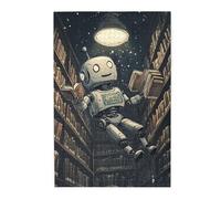Cafemira Robots in the Library,Jigsaw Puzzle 1000 pcs,Adults Wooden puzzles,Relieve stress and enjoy the fun of solving,Exercise your hands on skills,Complete with family and friends