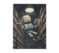 Cafemira Robots in the Library,Jigsaw Puzzle 500 pcs,Adults Wooden puzzles,Relieve stress and enjoy the fun of solving,Exercise your hands on skills,Complete with family and friends