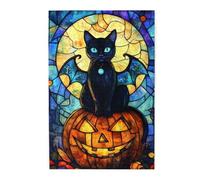 Cafemira Stained Glass Black Cat Pumpkin,Jigsaw Puzzle For Adults 1000 Pieces,Wooden Puzzles,Relieve Stress And Enjoy The Fun Of Solving,Exercise Your Hands On Skills,Gifts For Friends And Family
