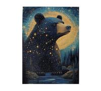 Cafemira Stargazing Black Bear,Wooden Jigsaw Puzzle 500 pcs for Adults,Enchanting forests Night Puzzles,Exercise Hands-on Ability and Thinking Patience,Ideal for Relaxation and Family Fun