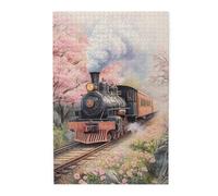 Cafemira Steam Train Through Blooming Garden,1000 Pcs Wooden jigsaw Puzzle,Relieve Stress and Enjoy the Fun of Solving,Creative Activity Hobbies for Adults,Every Piece is Unique,Relax Yourself