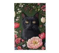 Cafemira The Black Cat Among The Flowers,Classic Animals Jigsaw Puzzle 1000 Pcs,Adults Wooden Puzzles,Use Your Imagination To The Fullest,Exploratory Hobbies And Challenges,Every Piece Is Unique