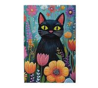 Cafemira The Black Cat Among The Flowers,Classic Animals Jigsaw Puzzle 1000 Pcs,Adults Wooden Puzzles,Exercise Hands On Skills And Thinking,Relax And Enjoy The Fun Of Solving,Gift For Cats Lovers