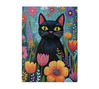 Cafemira The black cat among the flowers,Classic animals Jigsaw Puzzle 500 pcs,Adults Wooden puzzles,Exercise Hands on Skills and Thinking,Relax and Enjoy the Fun of Solving,gift for cats lovers