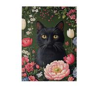Cafemira The black cat among the flowers,Classic animals Jigsaw Puzzle 500 pcs,Adults Wooden puzzles,Use your imagination to the fullest,Exploratory hobbies and challenges,Every Piece is Unique