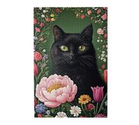 Cafemira The Black Cat Among The Flowers,Classic Animals Wooden Jigsaw Puzzle 1000 Pcs,Relieve Stress And Enjoy The Fun Of Solving,Adult Puzzles Game,Party Events To Bring People Closer Together