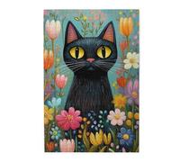 Cafemira The Black Cat Among The Flowers,Wooden Animals Jigsaw Puzzle 1000 Piece,Brainstorming For Stress Relief,Creative Play & Holiday Party Gifts Artwork Wall Home Decor,Gift For Cats Lover