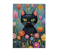 Cafemira The black cat among the flowers,Wooden Animals Jigsaw Puzzle 500 pcs,Exercise Hands-on Ability and Thinking Patience,suitable for entertaining with family during holidays,
