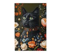 Cafemira The Dignified Black Cat Is Surrounded By Flowers,Adults Wooden Puzzles,Jigsaw Puzzle 1000 Pcs,Exercise Hands On Skills And Thinking,Relax And Enjoy The Fun Of Solving,Stunning Artwork