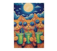 Cafemira Three Cool Cats Wearing Sunglasses & Drinking,Wooden Jigsaw Puzzle 1000 pcs for Adults,Hands on assembly of your home decor wall art,Deep relaxation for yourself,Complete with family