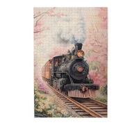 Cafemira Vintage Train Through Blooming Garden,Wooden Jigsaw Puzzle 1000 pcs for Adults,Relieve Stress and Enjoy the Fun of Solving,Exercise Hands-on Ability & Thinking Patience,Stunning Artwork