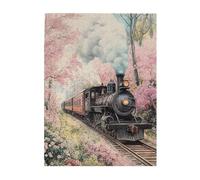 Cafemira Vintage Train Through Blooming Garden,Wooden Jigsaw Puzzle 500 pcs for Adults,Relieve Stress and Enjoy the Fun of Solving,Hands on assembly of your home decor wall art,Relax Yourself