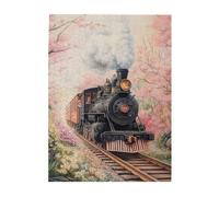 Cafemira Vintage Train Through Blooming Garden,Wooden Jigsaw Puzzle 500 pcs for Adults,Relieve Stress and Enjoy the Fun of Solving,Exercise Hands-on Ability & Thinking Patience,Stunning Artwork