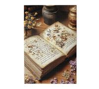 Cafemira Vintage Wooden Jigsaw Puzzle 1000 pcs for Adults,open ancient tome with dried herbs and flowers,Relieve Stress and Enjoy the Fun of Solving Puzzles,Exercise your hands on skills