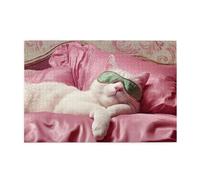 Cafemira Whimsical Jigsaw Puzzle 1000 Piece,Cat Sleeping With Eye Mask,Cozy Feline Nap Time Scene,Adults Wooden Puzzles,Relieve Stress & Enjoy The Fun Of Solving,Every Piece Is Unique