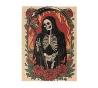 Cafemira whimsical Jigsaw Puzzle 500 Piece,a grinning skeleton in a black cloak holding a large scythe,Adults Wooden puzzles,Exploratory hobbies and challenges,Exercise your hands on skills