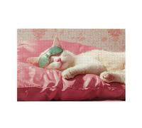 Cafemira Whimsical Wooden Jigsaw Puzzle 1000 Piece,Cat Sleeping With Eye Mask,Cozy Feline Nap Time Scene,Adult Puzzle Game,Exercise Hands On Skills And Thinking,Relax And Enjoy The Fun Of Solving