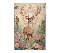 Cafemira Wildlife Art 1000 Piece Wooden Jigsaw Puzzle For Adults,Majestic Deer In Vintage Flower Garden,Brainstorming For Stress Relief,Exercise Your Hands On Skills,Challenge To Yourself